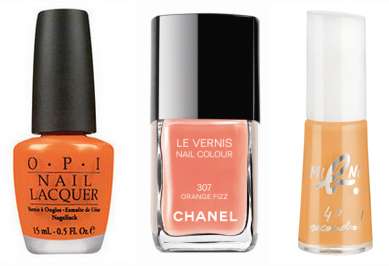 Vernis OPI: In My Back Pocket 13,50 € - Vernis Chanel: Orange Fizz 20,50 € - Vernis Agnés B Mini b. Collection artiste  7,90 € 